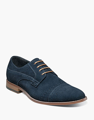 Deacon Medallion Cap Toe Oxford in Navy Suede for $$135.00