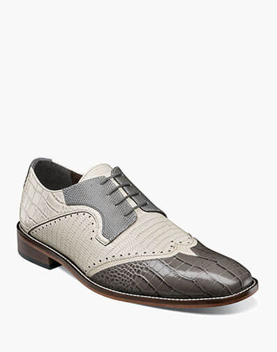 Gregorio Leather Sole Wingtip Oxford in Gray/Ivory for $$140.00