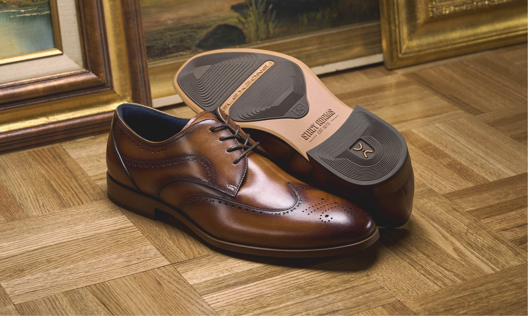 Click to shop Stacy Adams dress. Image features the Brayden in cognac.
