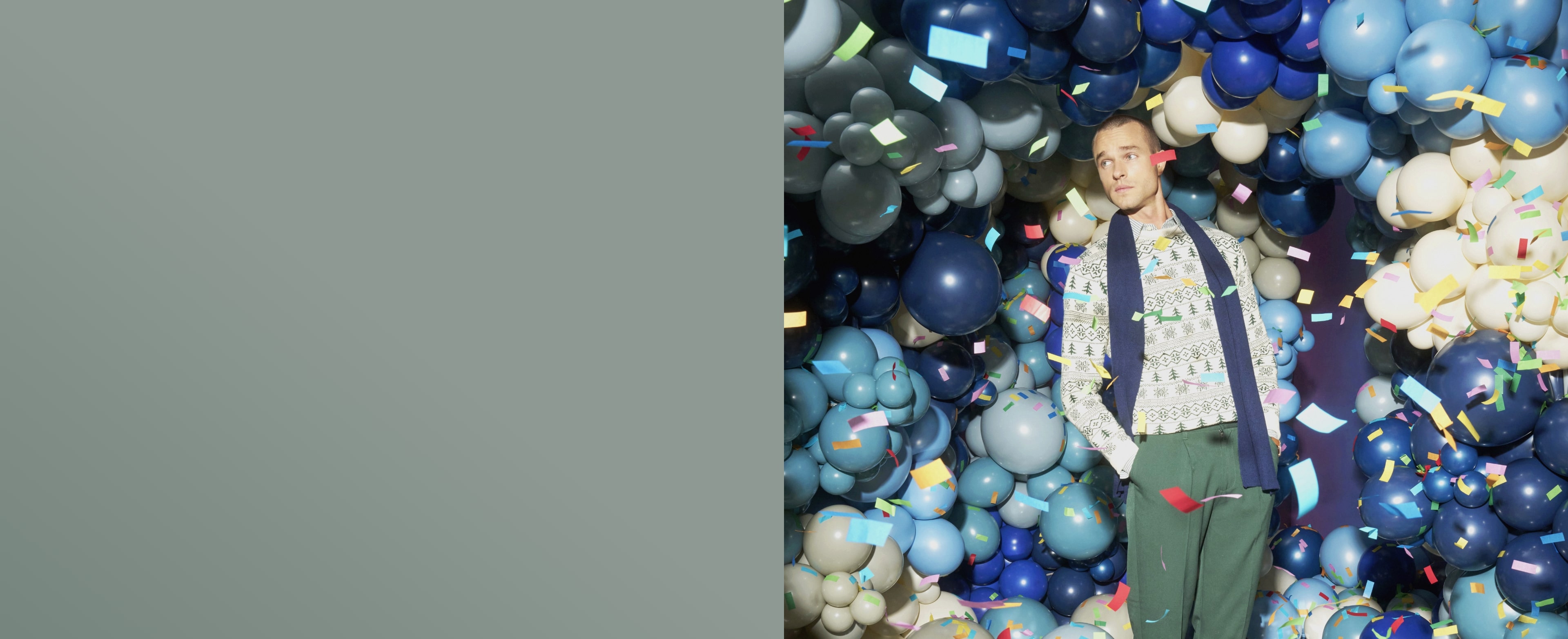Shop Stacy Adams Cyber Monday featuring a man surrounded by balloons and confetti.