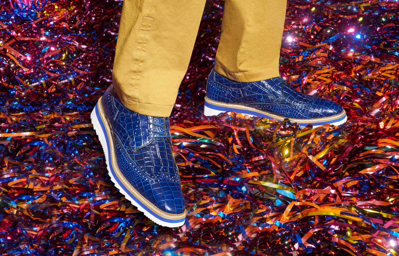 Shop the Stacy Adams hybrids featuring the Alario on a bed of colorful tinsel.