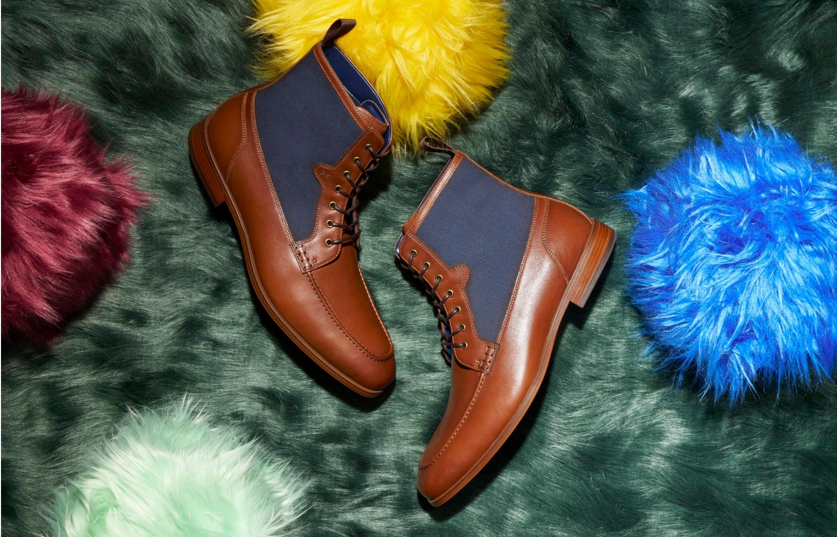 Shop Stacy Adams boots featuring the Brumley boot on a green fur rug.