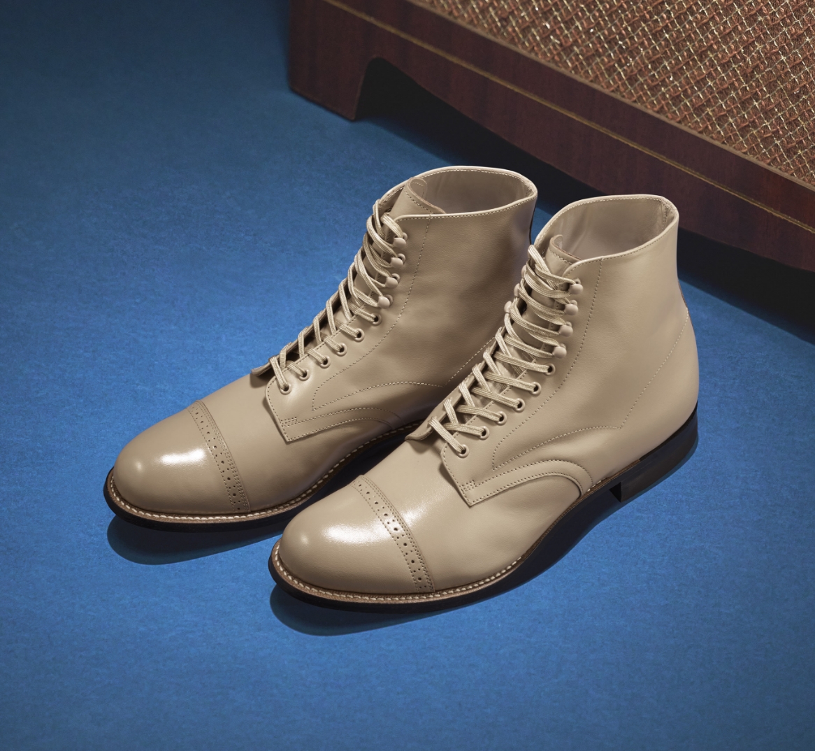 Click to shop the Stacy Adams classics. Image features the Madison boot in ivory.