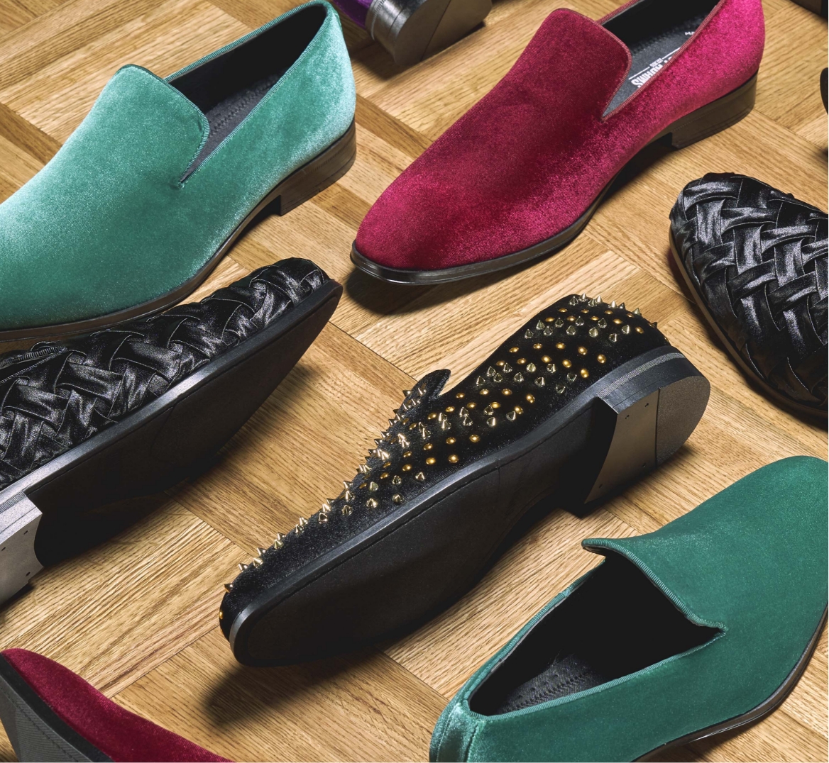 Click to shop Stacy Adams fashion styles. Image features a variety of smoking slippers.