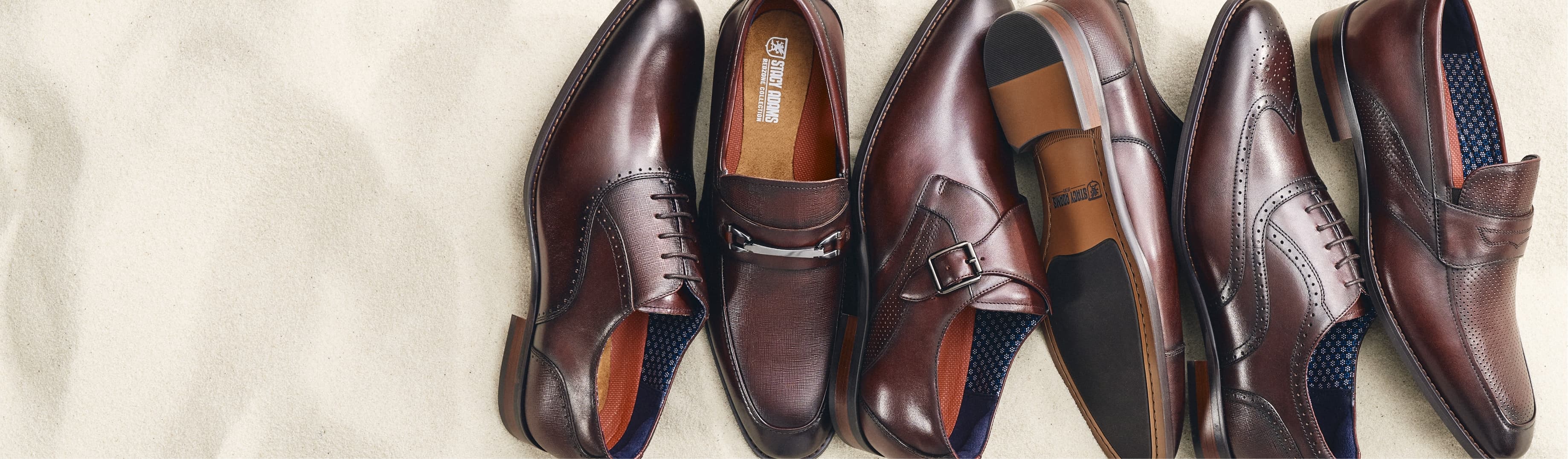 Click to shop Stacy Adams K series. Image features a variety of the K series shoes.