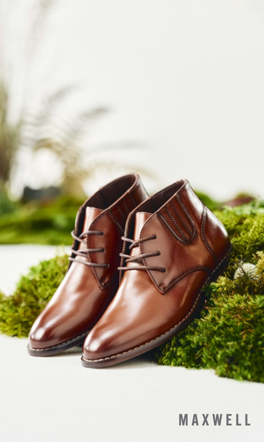 Boys Shoes category. Image features the boys Maxwell in cognac. 