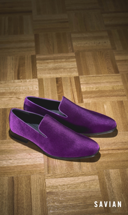 Men's Fashion Shoes category. Image features the Savian slipper in purple. 