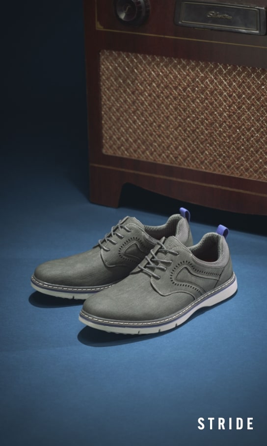 Men's Casual Shoes category. Image featured the Stride in grey.