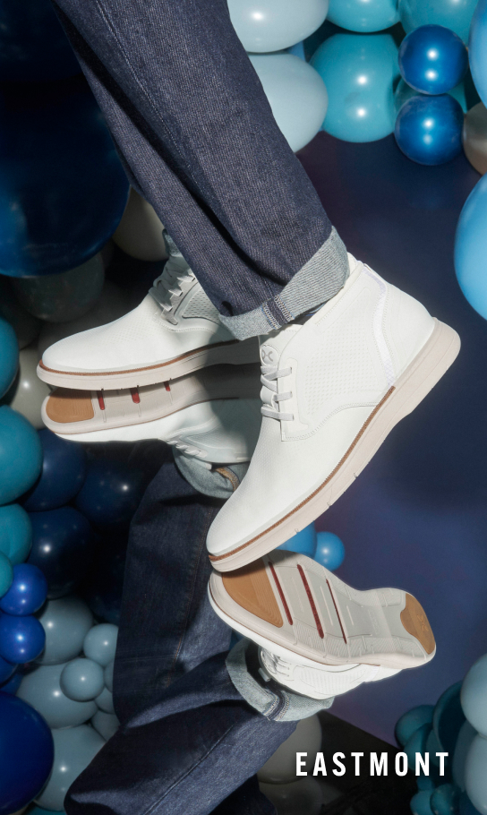 Men's Casual Shoes category. Image features the Eastmont chukka in white.