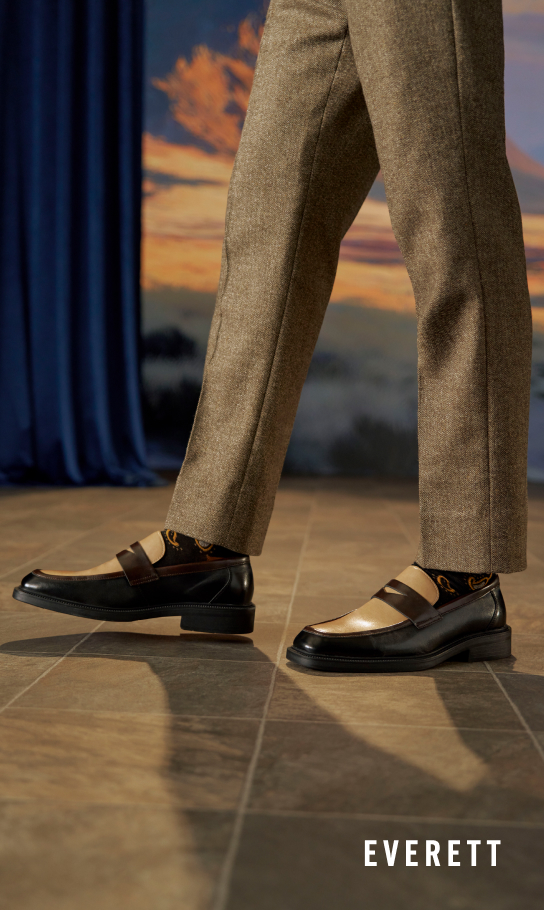 Men's Loafers category Image features the Everett loafer in black/brown.