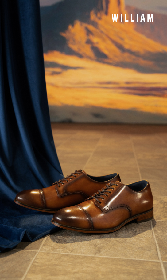 Men's Classic Shoes category. Image features the William oxford in tan. 