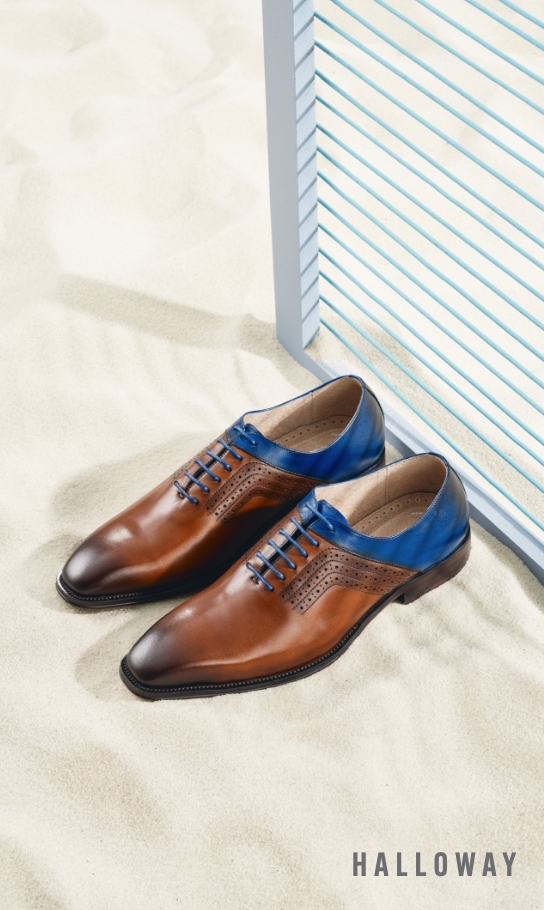 Men's Dress Shoes category. Image features the Halloway in cognac multi