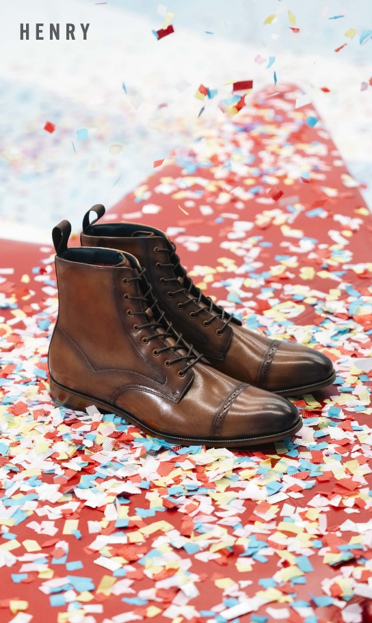 Men's Classic Shoes category. Image features the Henry boot surrounded by confetti. 