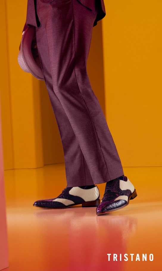 Men's Dress Shoes category. Image features the Tristano in purple. 