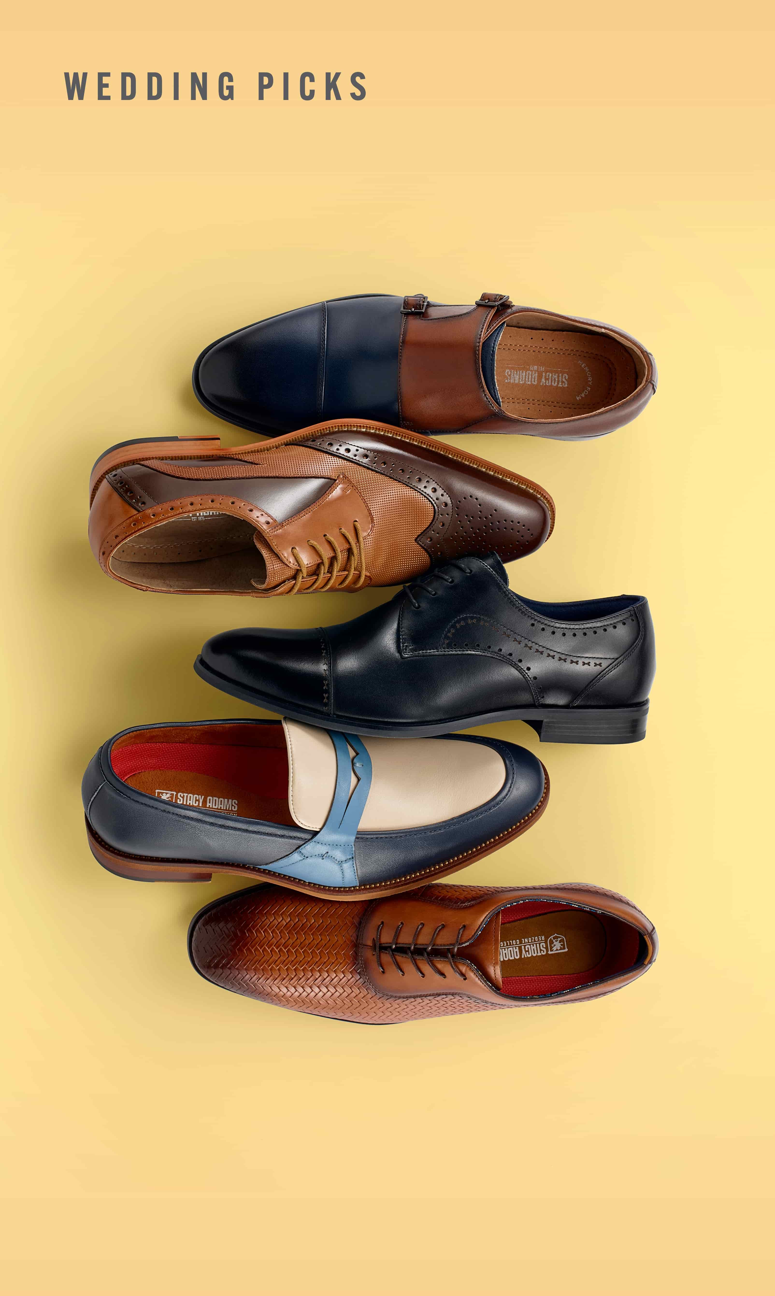 Wedding Picks Image features a tumble of Stacy dress shoes.