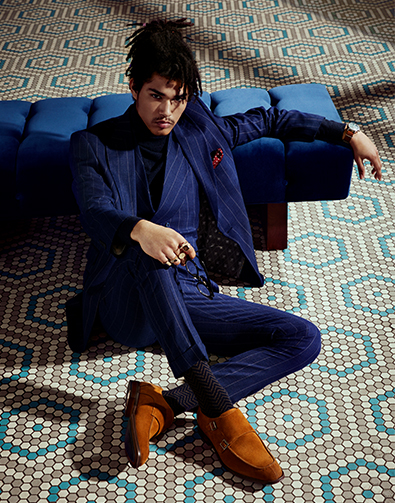 Image of a feature from the September 2018 issue of GQ Magazine. The featured image is a model sitting on the floor wearing the Balen Moc Toe Double Monk in Tan.