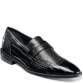 Valenti Wingtip Penny Loafer in Black for $$130.00