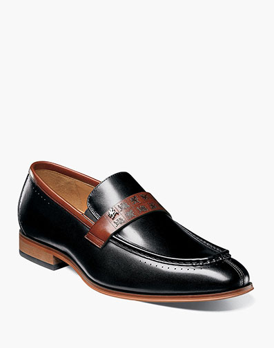 Sussex Moc Toe Strap Loafer in Black/Cognac for $$150.00