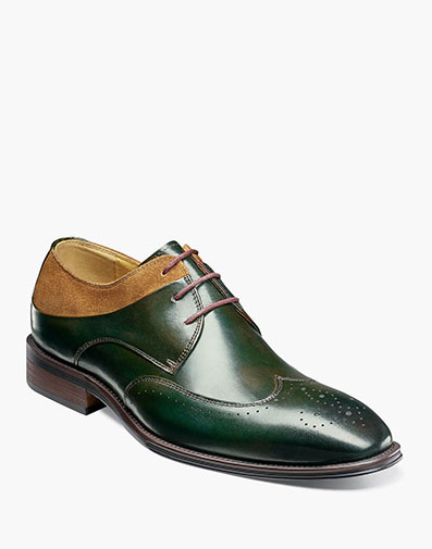 Hewlett Wingtip Oxford in Olive Multi for $175.00