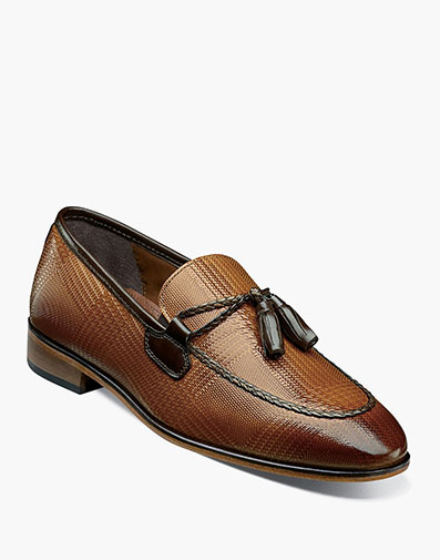 Bianchi Leather Sole Moc Toe Tassel Slip On Tan Multi