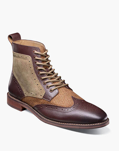 Finnegan Wingtip Lace Up Boot in Brown Tumbled for $$180.00