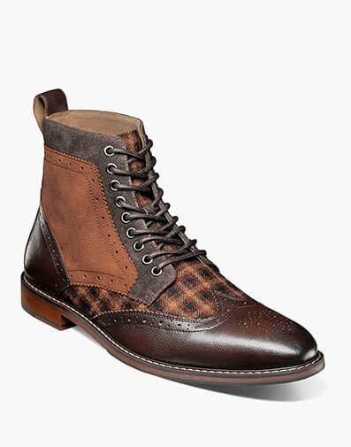 Finnegan Wingtip Lace Up Boot in Brown Multi for $$180.00