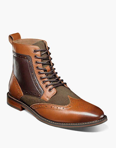 Finnegan Wingtip Lace Up Boot in Olive Multi for $$180.00