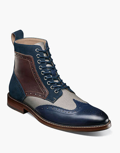 Finnegan Wingtip Lace Up Boot in Navy Multi for $$180.00