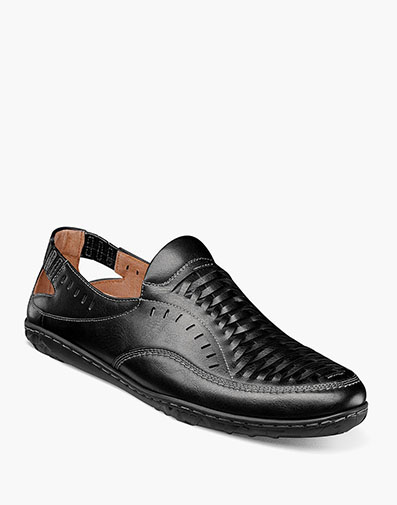 Ibiza Woven Vamp Moc Toe Slip On in Black for $$100.00