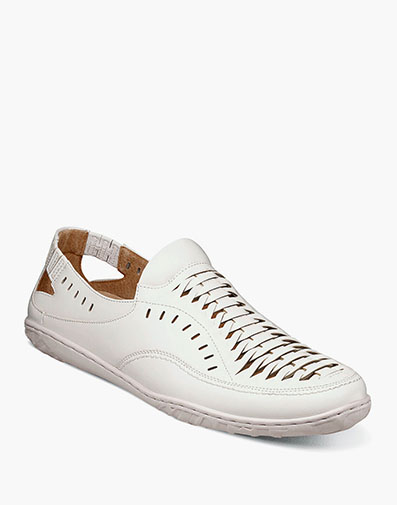 Ibiza Woven Vamp Moc Toe Slip On in White for $$100.00