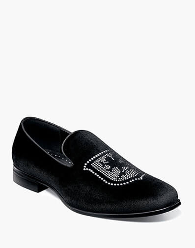 Saunter Studded Vamp Slip On in Black and Silver for $110.00