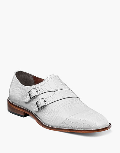 Toscano Leather Sole Angled Cap Toe Double Monk Strap in White for $140.00