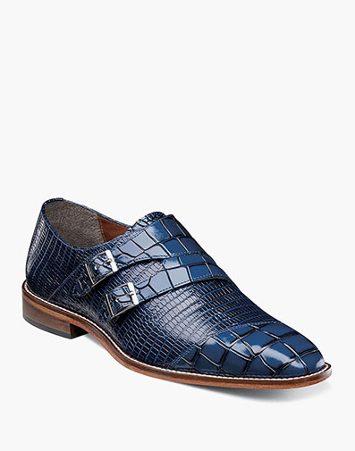 Toscano Leather Sole Angled Cap Toe Double Monk Strap in Blue for $140.00