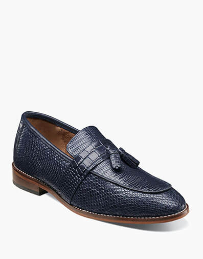 Pacetti Leather Sole Moc Toe Tassel Slip On in Blue for $140.00