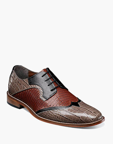 Gregorio Leather Sole Wingtip Oxford in Gray Multi for $$140.00