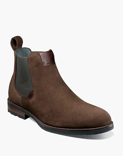 Osgood Plain Toe Chelsea Boot in Brown Suede for $140.00