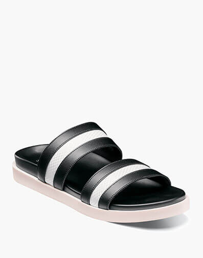 Metro Double Strap Slide Sandal in Black w/White for $$80.00