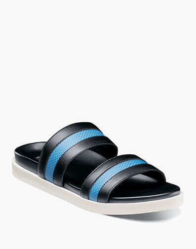 Metro Double Strap Slide Sandal in Black/Blue for $80.00
