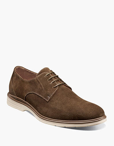 Tayson Plain Toe Lace Up Oxford in Brown Suede for $150.00