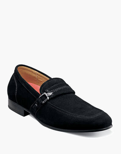 Quillan Moc Toe Ornament Slip On in Black Suede for $130.00