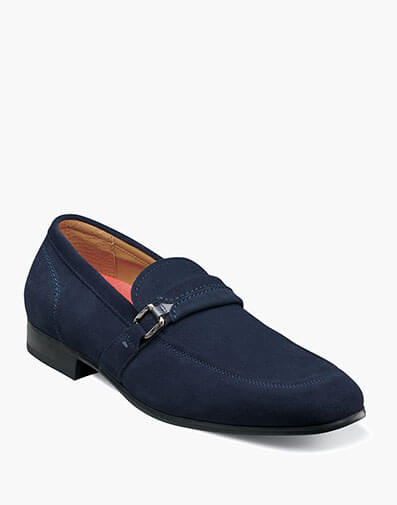 Quillan Moc Toe Ornament Slip On in Navy Suede for $130.00