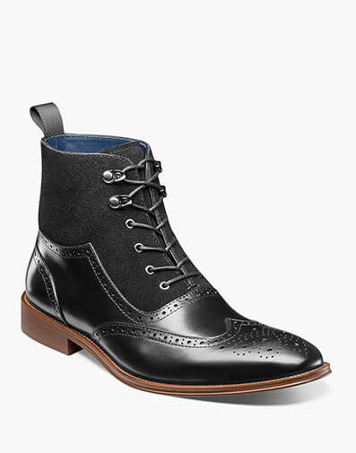 Malone Wingtip Lace Up Boot in Black for $180.00