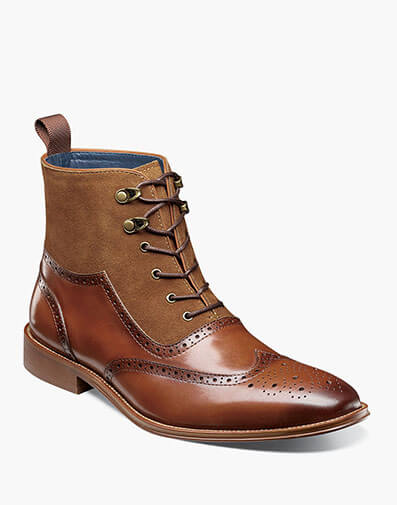 Malone Wingtip Lace Up Boot in Cognac for $180.00