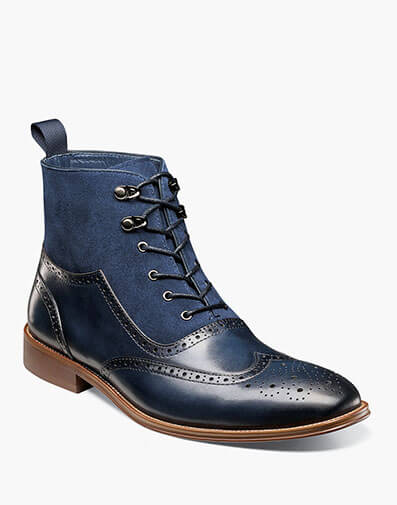 Malone Wingtip Lace Up Boot in Navy for $$180.00