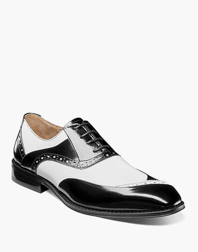 Gillam Folded Vamp Wingtip Oxford in Black w/White for $175.00