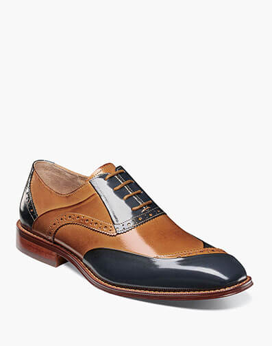 Gillam Folded Vamp Wingtip Oxford in Navy Multi for $$175.00