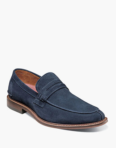 Marlowe Algonquin Moc Toe Penny Slip On in Navy Suede for $$108.99