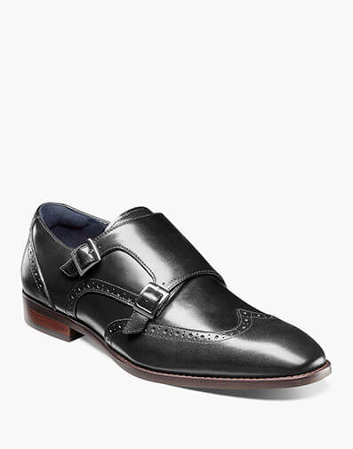 Karson Wingtip Double Monk Strap in Black for $$155.00