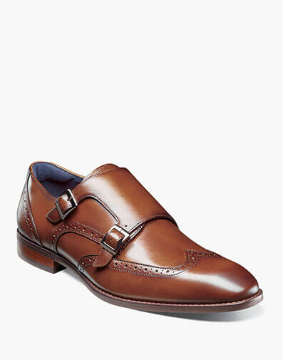 Karson Wingtip Double Monk Strap Cognac