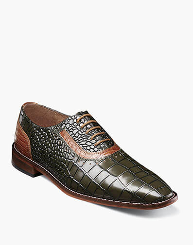 Riccardi Plain Toe Oxford in Olive Multi for $$185.00